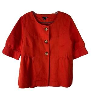 Vintage orange linen button peplum cottagecore boho blazer jacket medium